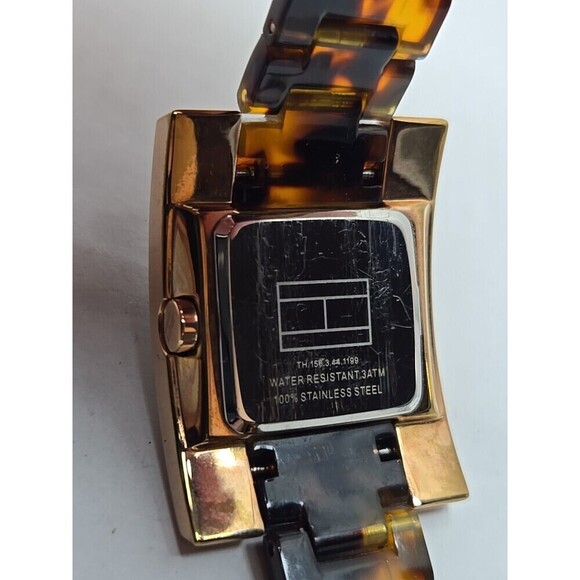 Tommy Hilfiger Womens Tortoise Shell Bracelet Watch Y2K Rose Gold New Battery